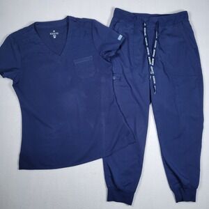 Med Couture TOUCH Scrubs Set Navy Women's V-Neck Top S  - Pant SP Joggers